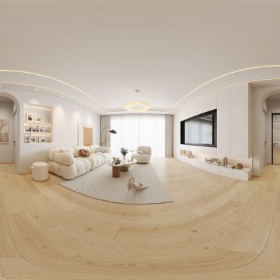 现代奶油风客餐厅全景