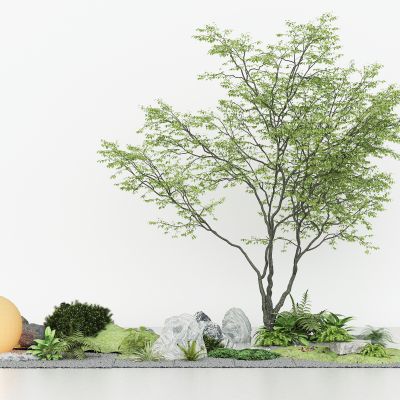 室内外造景，园艺景观小品，绿植景观石头，山体山石，植物堆，树木，发光星球