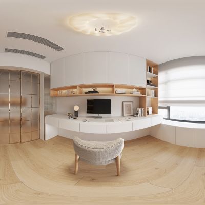 现代奶油风书房全景