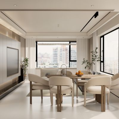 现代极简奶油风客餐厅