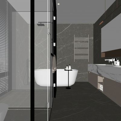 现代卫生间 马桶 浴室柜 洗脸盆 镜子 玻璃隔断 浴缸 