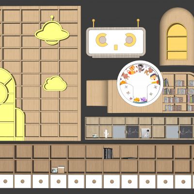 儿童储物柜儿童书架儿童家具边柜书柜装饰柜SU模型