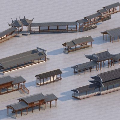 中式连 廊架 长廊3D模型