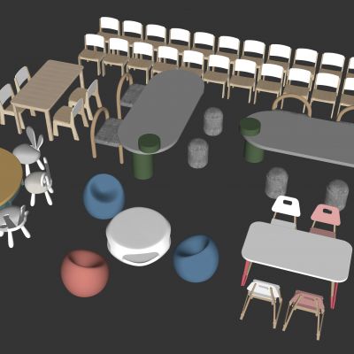 儿童桌椅儿童家具儿童手工桌卡通桌椅SU模型