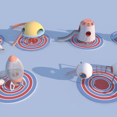 现代儿童滑梯_儿童器材组合3D模型