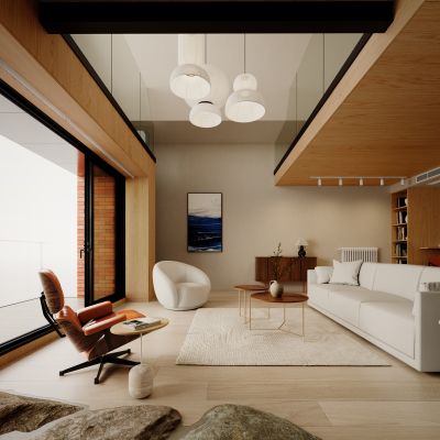 现代原木复式客餐厅