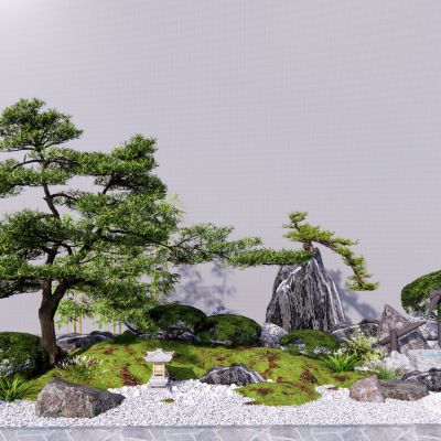 庭院景观 景观小品 景观石 黑松SU模型