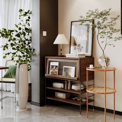 边柜挂画台灯组合