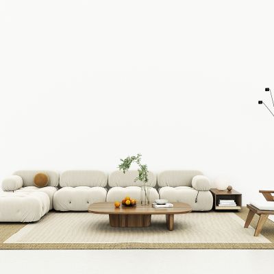 现代轻奢简约客厅沙发茶几组合，装饰摆件，落地灯