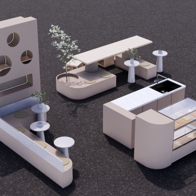 吧台服务台奶茶店桌椅甜品店桌椅SU模型