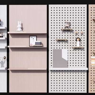 洞洞板护墙板装饰架置物架墙饰板SU模型