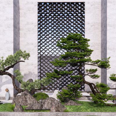 庭院景观 景观石 黑松SU模型