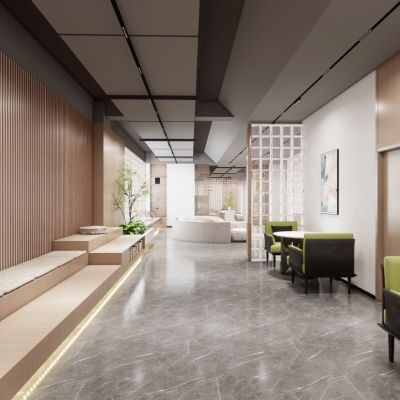 过道电梯厅走廊休闲区洽谈区SU模型