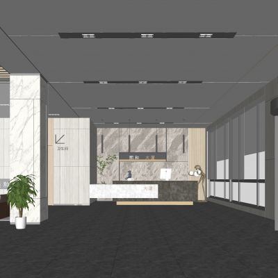 公司高级感大堂SU模型