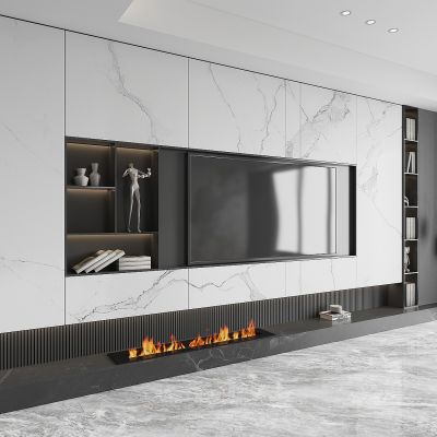 现代轻奢客厅电视背景墙，小吊灯