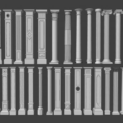 罗马柱方形柱圆形柱装饰柱石膏柱SU模型
