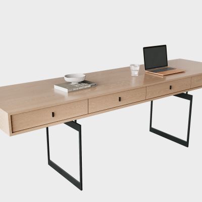 侘寂，书桌，原木，黑钢，书桌椅