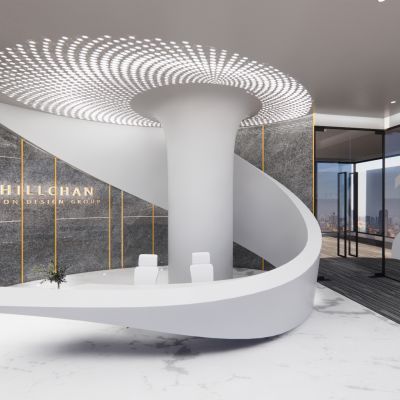 现代简约异形办公前台