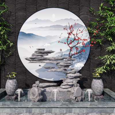 禅意叠岩景观小品SU模型