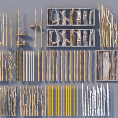现代树枝 篱笆 树干围栏 原木隔断3D模型