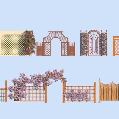现代庭院门_花拱门_花园木门_篱笆门