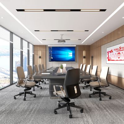 现代会议室，投影仪，办公桌椅，办公椅，会议桌