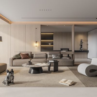 现代客厅 无主灯客厅 沙发组合 茶几组合 饰品摆件