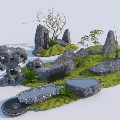 现代石头 置石小品 流水景石3D模型
