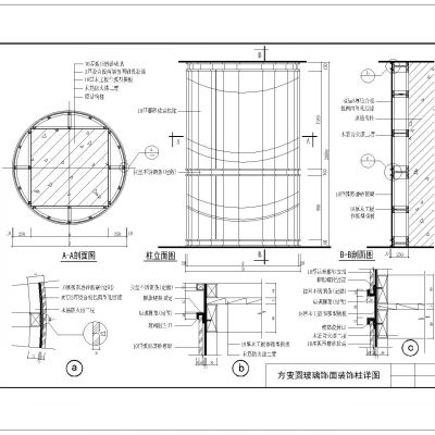 镜面装饰柱详图及方变圆形装饰柱