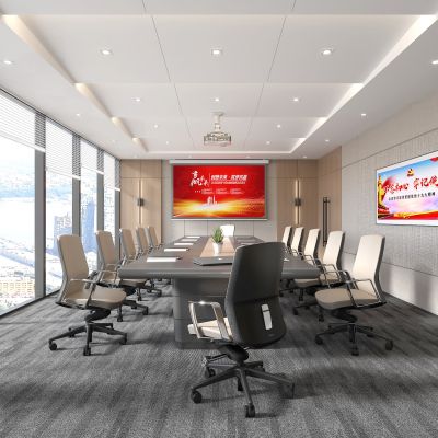现代会议室3D模型，会议桌，会议桌椅，办公桌椅，投影仪，投影设备