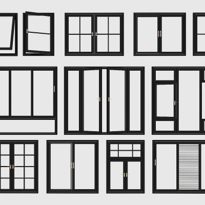 现代窗户，断桥铝窗户，塑钢窗户，平开窗户，客厅卧室窗户，厨房卫生间窗户