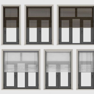 现代窗户窗框，断桥铝塑钢窗户，平开窗户，百叶窗帘，落地窗户，客厅卧室窗户