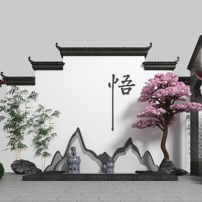 庭院景观，门头，石头，门楣，屋檐，新中式，院子，竹子