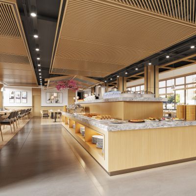现代原木色自助餐厅
