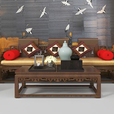 中式实木沙发茶几组合