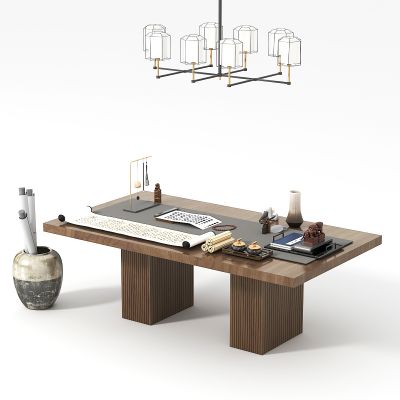 新中式书桌及摆件