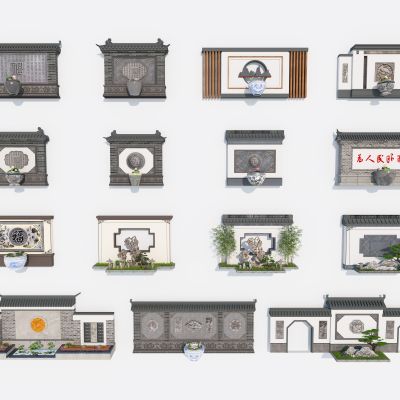 中式影壁墙新中式景墙新中式照壁新中式水缸荷花睡莲小品