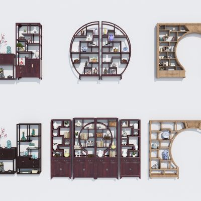 中式博古架中式文件柜书架置物柜边柜3D模型
