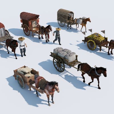 古代马车中式马车车夫马拉货驾车