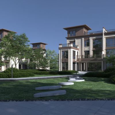 新中式连排别墅3D模型