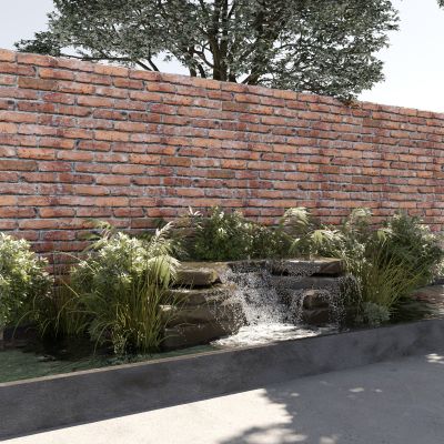 庭院小品 喷泉 景墙