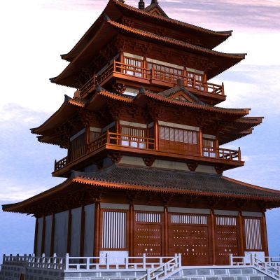 中式古建楼阁茶经阁