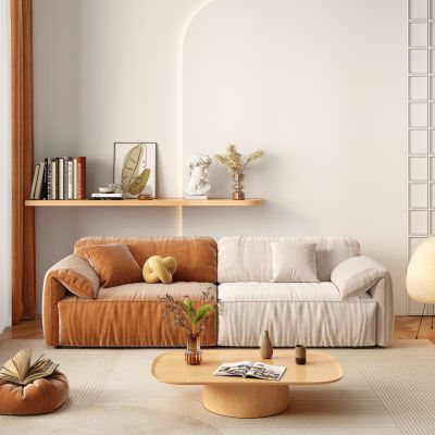 现代奶油风撞色沙发茶几组合