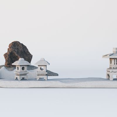 现代日式庭院景观石灯陈设