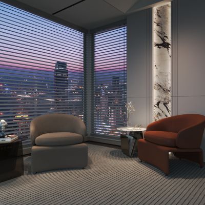 现代轻奢休闲区单椅边几组合，摆件