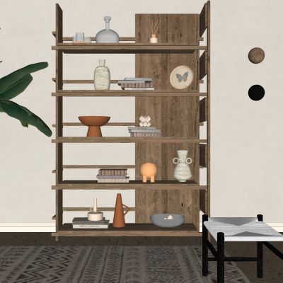 书柜，装饰柜，侘寂，原木，书籍，装饰品，独立式