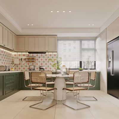 法式奶油开放式厨房