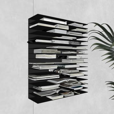 现代，极简，壁挂，书柜，黑钢