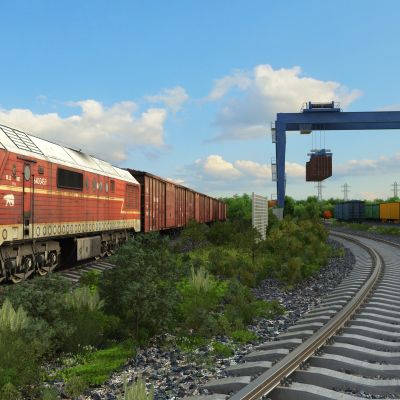 现代火车轨道场景