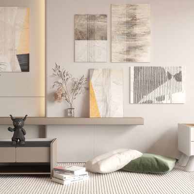 现代挂画 盆栽 矮柜 小品模型组合